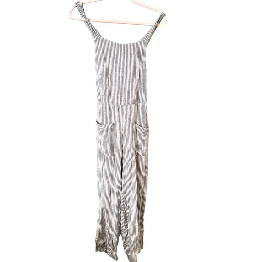 FREE PEOPLE Off The Shore Linen Blend Wide‎ Leg Jumpsuit Sz 4